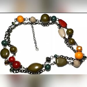 Vintage Necklace SIGNED NES NY Bead Long Large Olive Green Gold 34"-36"